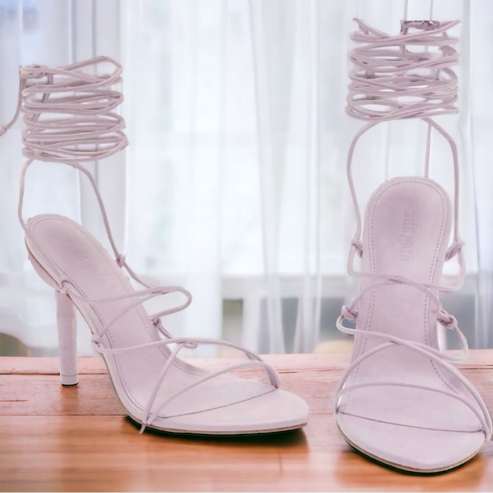 Cult Gaia Soleil Lace Up Strappy Heel Sandals in Lavender, New, Size 42 - Picture 2 of 12